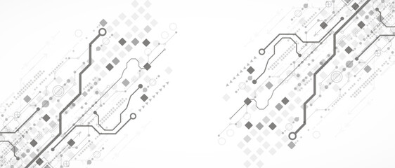 Poster - Technological background in gray colors. Used technical lines and a pattern of squares with different shades of gray.