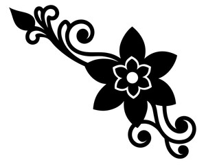 Poster - Elegant black floral flourish with swirling vines and a central bloom adds classic beauty to any design project.