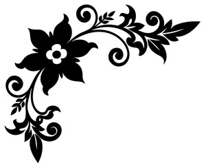 Poster - Elegant black floral corner flourish adds sophisticated charm to invitations, borders, and decorative designs