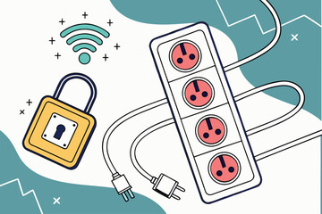 Aufkleber - Exploring the connection between digital security and power supply in a modern workspace with outlets and a padlock