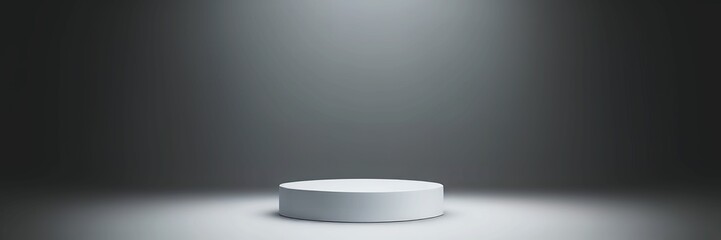 Poster - A simple white cylinder pedestal against a gradient dark gray background with spotlight