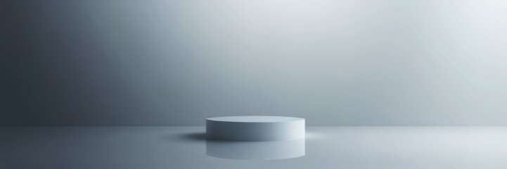 Poster - Minimalist studio scene with a light blue cylinder podium on a reflective surface soft light