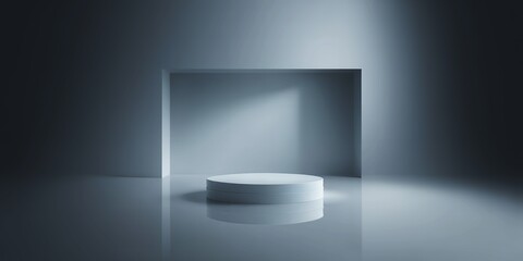 Poster - Empty white cylindrical podium with soft shadows in a modern room stage