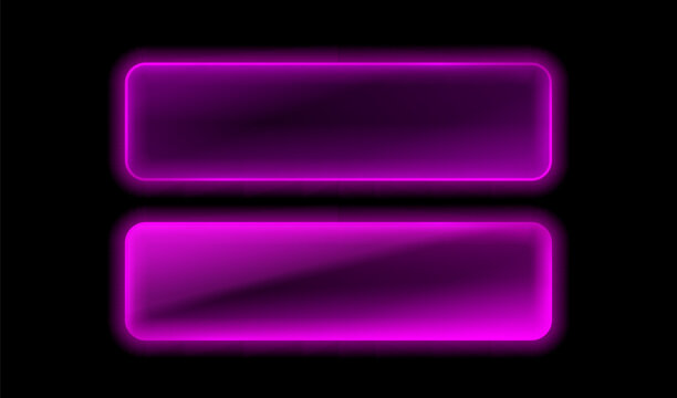 Neon Button frame, set purple color, black background. Vector illustration