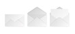 © elena_garder - Realistic blank white letter paper envelope mockups C5 and C6 sizes, open and closed, front view on gray background for branding and stationery design