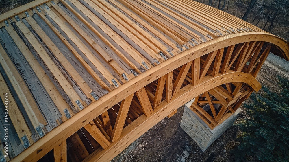 Bridge compression members timber truss construction heavy wooden beams ...