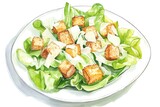 Freshly prepared caesar salad with crispy croutons and parmesan cheese