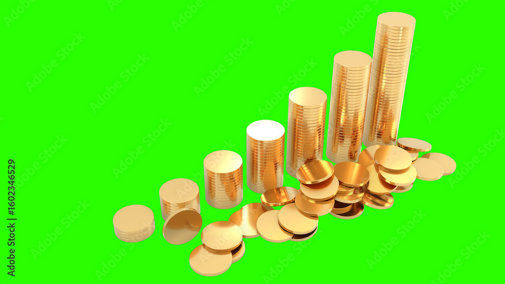 Incremental diagram of golden coins. Gold Coin with Alpha and Green ...