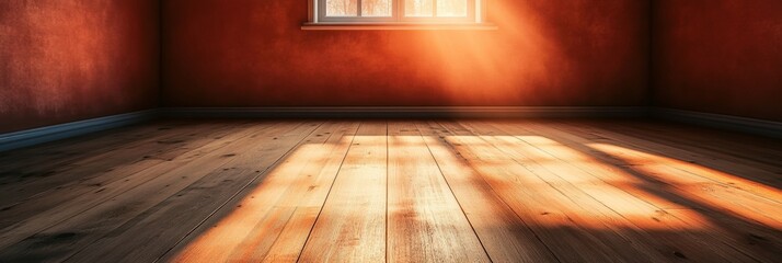 Poster - Bright and Inviting Minimalist Room with Wooden Accents and Natural Light for Stock Photography Use