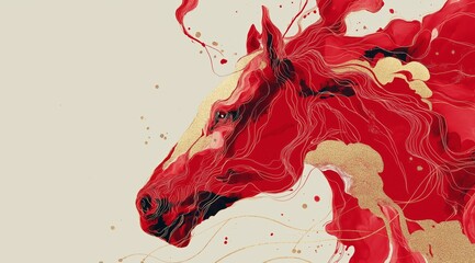 Poster - Symbolic red horse design for the year 2026 representing strength and vitality in artistic expression