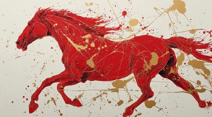 Poster - Bright red horse symbolizing strength and vitality for 2026 in a dynamic and artistic representation