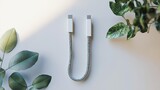 braided charging cable, minimal top view, realistic texture, subtle gradient lighting, plain white scene