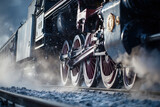 Close-up of steam locomotive piston in motion showing mechanical details
