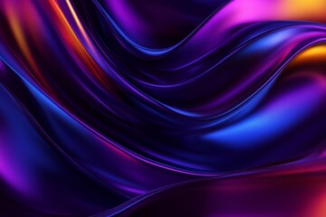 Poster - Iridescent Surface Fabric Abstract Background with Smooth Purple and Blue Waves in Modern Style