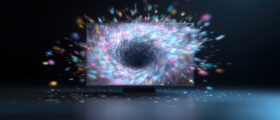 Poster - innovative smart tv with vortex of digital media particles for entertainment concept