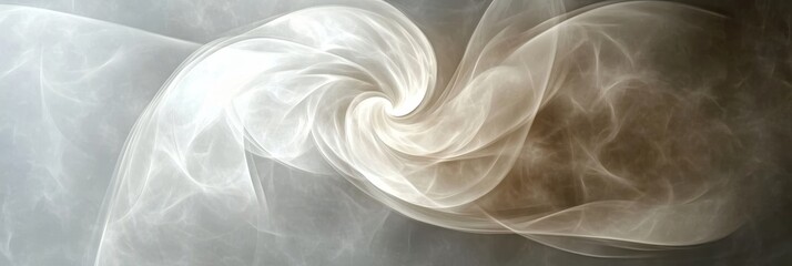 Poster - Abstract Digital Artwork with Swirling Patterns in Ethereal White and Beige Shades for Backgrounds