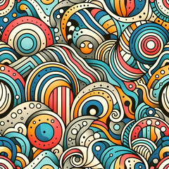 Poster - Abstract Colorful Design: An eye-catching pattern showcasing vibrant color and organic shapes. A visual symphony of swirling lines, dots, and curves, evoking a sense of movement, playfulness.