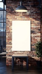 Poster - Blank Advertising Canvas Against Red Brick Wall Ideal for Vertical Poster Backgrounds and Messages