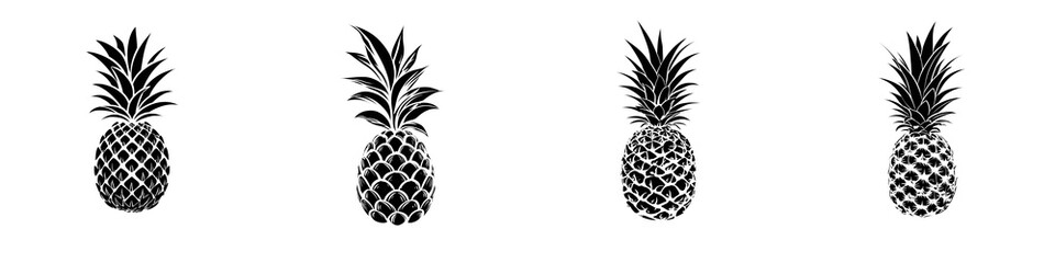Pineapple Silhouettes Collection. Tropical Fruit, Exotic Black Vector Icons.