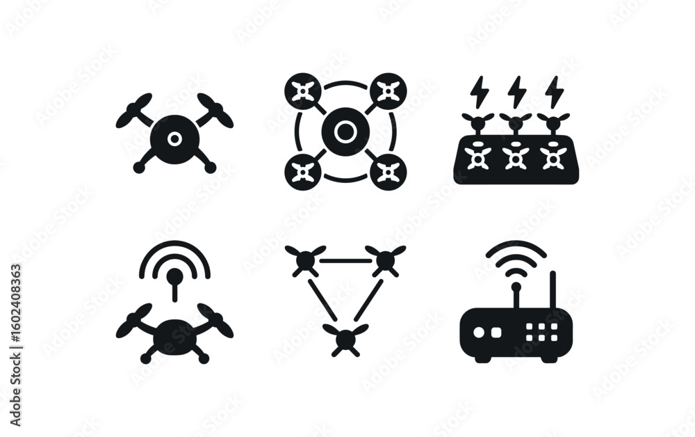 solid icon isolated sw robot microdrone sw robot communication hub sw ...