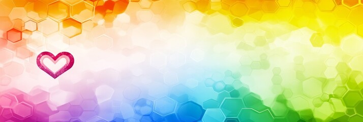 Poster - Colorful Hexagon Backdrop with Heart Design, Blending Science and Love in a Decorative Pattern.