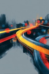 Poster - Vibrant Cityscape at Night A Dynamic Urban Impression with Luminous Highlights and Energy Flow