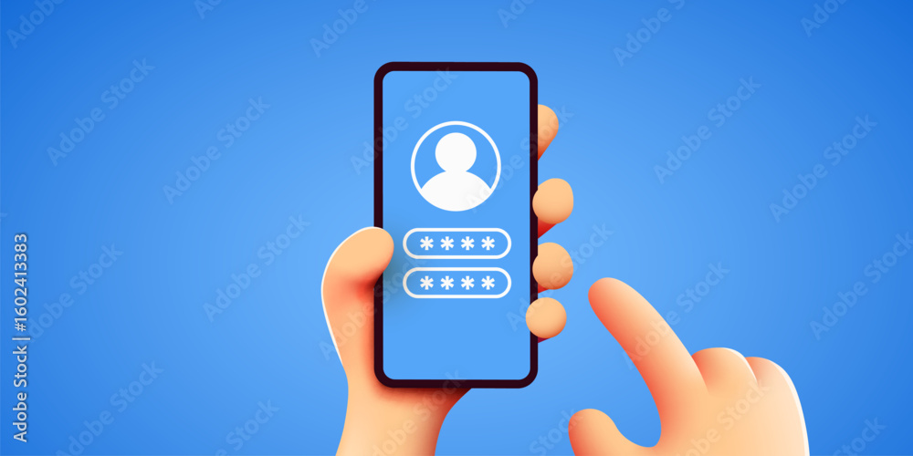 Human Using Mobile App Sign In Sign in or login page on smartphone screen. Hand hold smartphone ...