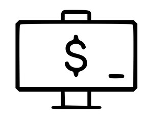 Poster - Simple black and white illustration of a computer monitor displaying a dollar sign.