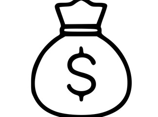 Aufkleber - Simple black and white outline drawing of a money bag with a dollar sign.