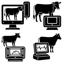 Poster - Black silhouette of cows displayed on computer screens for monitoring and diagnostic purposes in a set