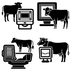 Poster - Four illustrations depicting cows interacting with various types of computer monitors and screens