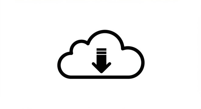 A simple black and white icon depicting a cloud with a downward-pointing arrow, symbolizing downloading.