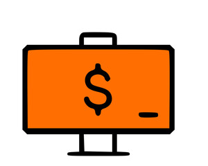 Aufkleber - Orange monitor displaying a dollar sign, simple icon representing financial technology or online transactions.