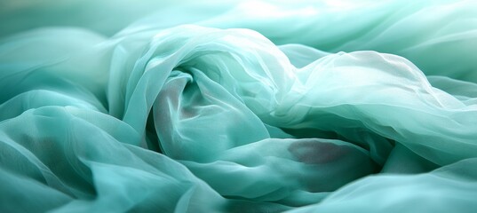 Leinwandbilder - Elegant Minimalist Abstract Background with Gentle Wave Texture and Delicate Fabric Folds in Mint