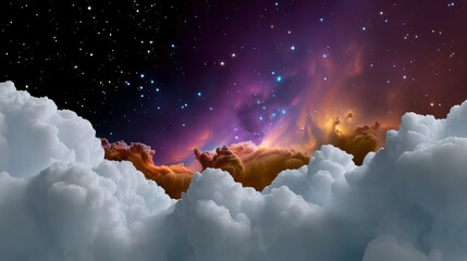 Wall Mural - beautiful and colorful sky with clouds and stars. the sky is filled with a variety of colors, includ