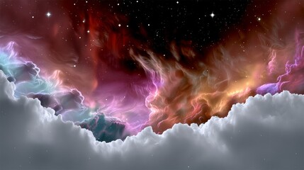 Wall Mural - colorful space scene with clouds and stars. the clouds are in various shades of pink, purple, and bl