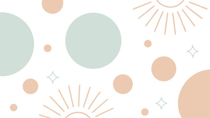 Poster - Minimalist abstract composition with peach and teal circles and sunbursts