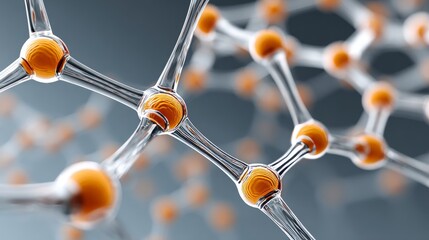 Poster - Visualizing Nanotechnology A Metallic Molecular Structure with Orange Spheres on a Soft Surface