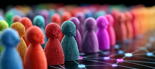 Poster - Diverse Group of Colorful Figures on a Dynamic Digital Grid Representing Inclusivity and Networking