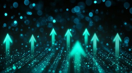 Poster - Illuminated Digital Arrows Rising, Showcasing Modern Financial and Internet Growth Trends Concept