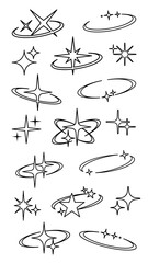 Poster - PNG Abstract star orbit design set, transparent background