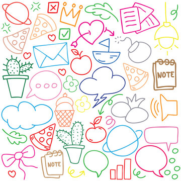 hand drawn portrait background colorful doodle vector set, love, Natural , star, cloud, weather, rainbow, flower, bubble, heart and creative design vector collection.