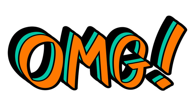 Orange and green OMG! graffiti typography design element