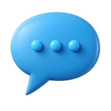 Blue 3d speech bubble with dots isolated on transparent background