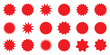 © Oleksandra Katsalap - Set of red star burst shape tags for price. Circle sticker set. Wavy edge promo black badges.  Blank sale stickers. Simple silhouette. Flat vintage labels isolated on transparent background.
