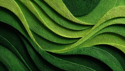 Poster - Abstract Green Carved Paper with Wave Patterns in Avocado and Lime for Nature-Inspired Backgrounds