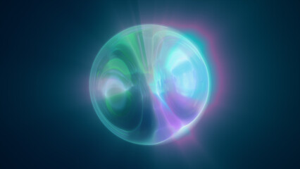 Poster - Bright abstract sphere floating in dark environment with glowing neon lights and energy aura