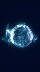 Aufkleber - Glowing sphere of dynamic blue particles and waveforms forming a digital orb in a dark space background