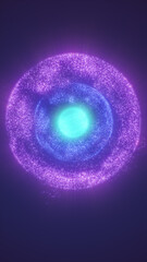 Poster - Glowing purple and cyan spherical formation with intricate textures, resembling a digital core or energy nucleus in a cosmic space