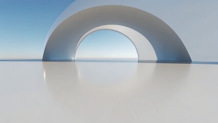 Poster - Abstract White Building Against Clear Blue Sky – Minimalist 3D Background, Urban Design, Abstract, Conceptual, Clean Lines, Reflection
